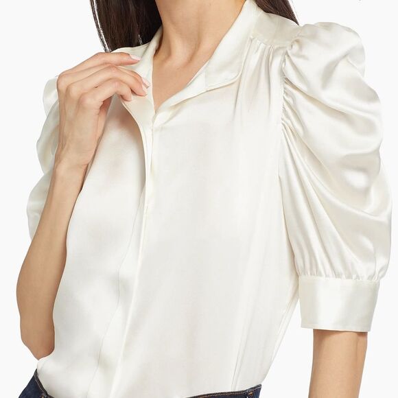 FRAME Gilian 100% Silk Puff-sleeve Top In white size small - Picture 5 of 15